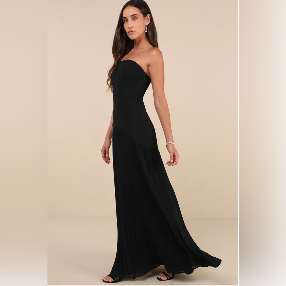 NWOT Lulu's Celebratory Aesthetic Black Pleated Maxi Strapless Dress - Picture 2 of 14